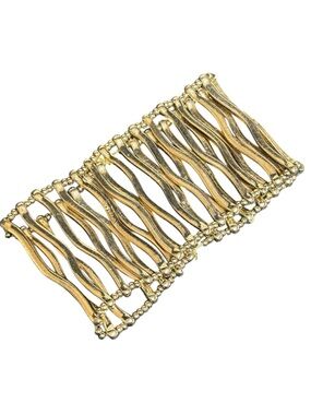 LONG GOLD BRUTALIST Sculptural Link RUNWAY WILD STRETCH CUFF BRACELET
